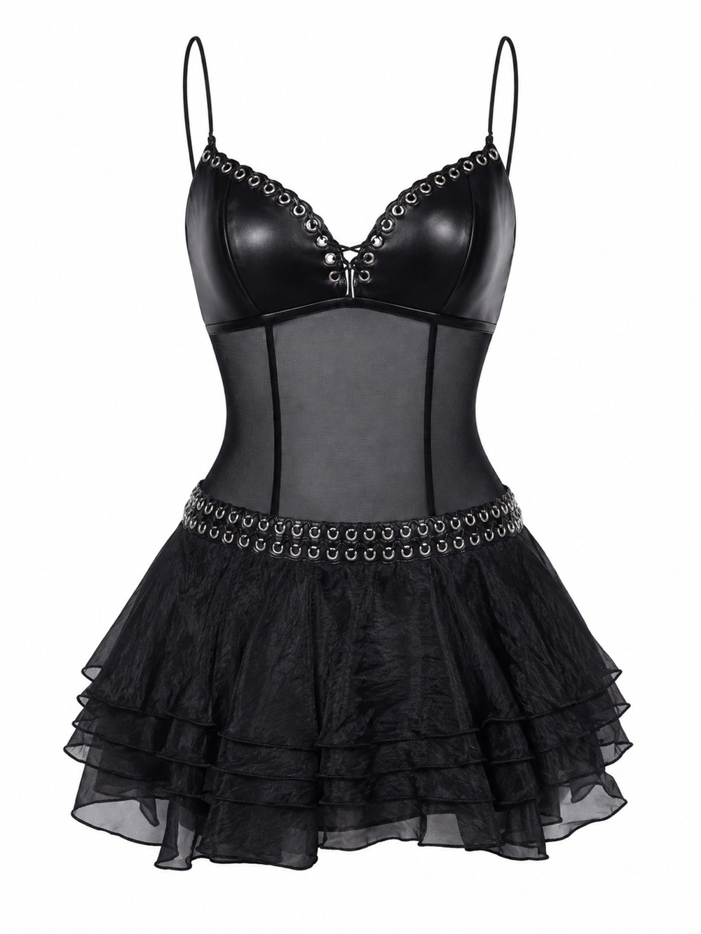 Widow Black Faux Leather Sheer Dress